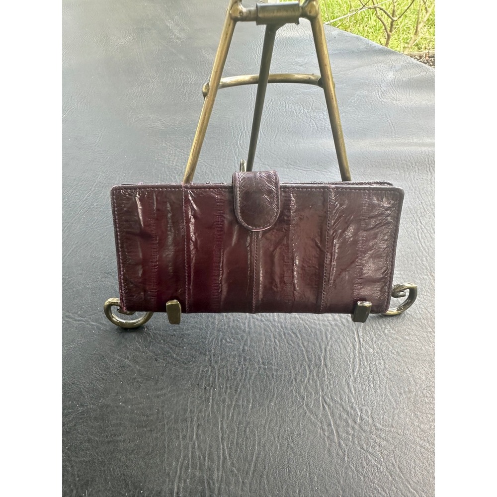 Vintage Genuine Eel Skin Purple Long Bifold Wallet Card Holder Made in KoreaVGUC